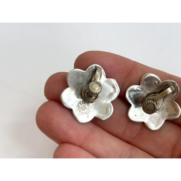 Star of David Abalone Floral Alpaca Mexican Sterling Silver Vintage Screw Studs - Picture 5 of 10